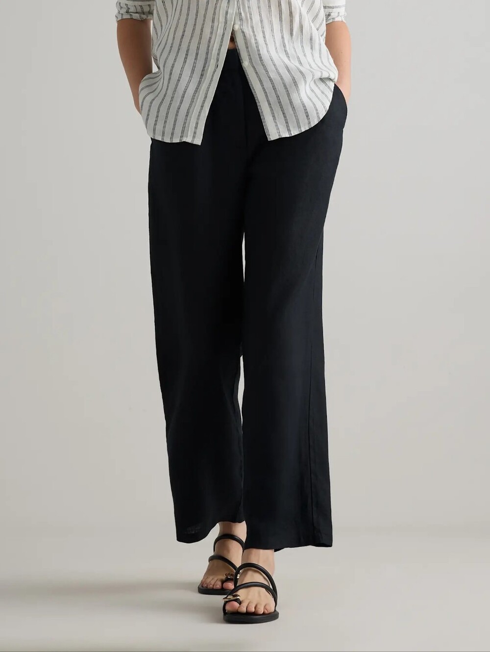 Quince Women's 100% European Linen Pleated Trousers - Black Size 0